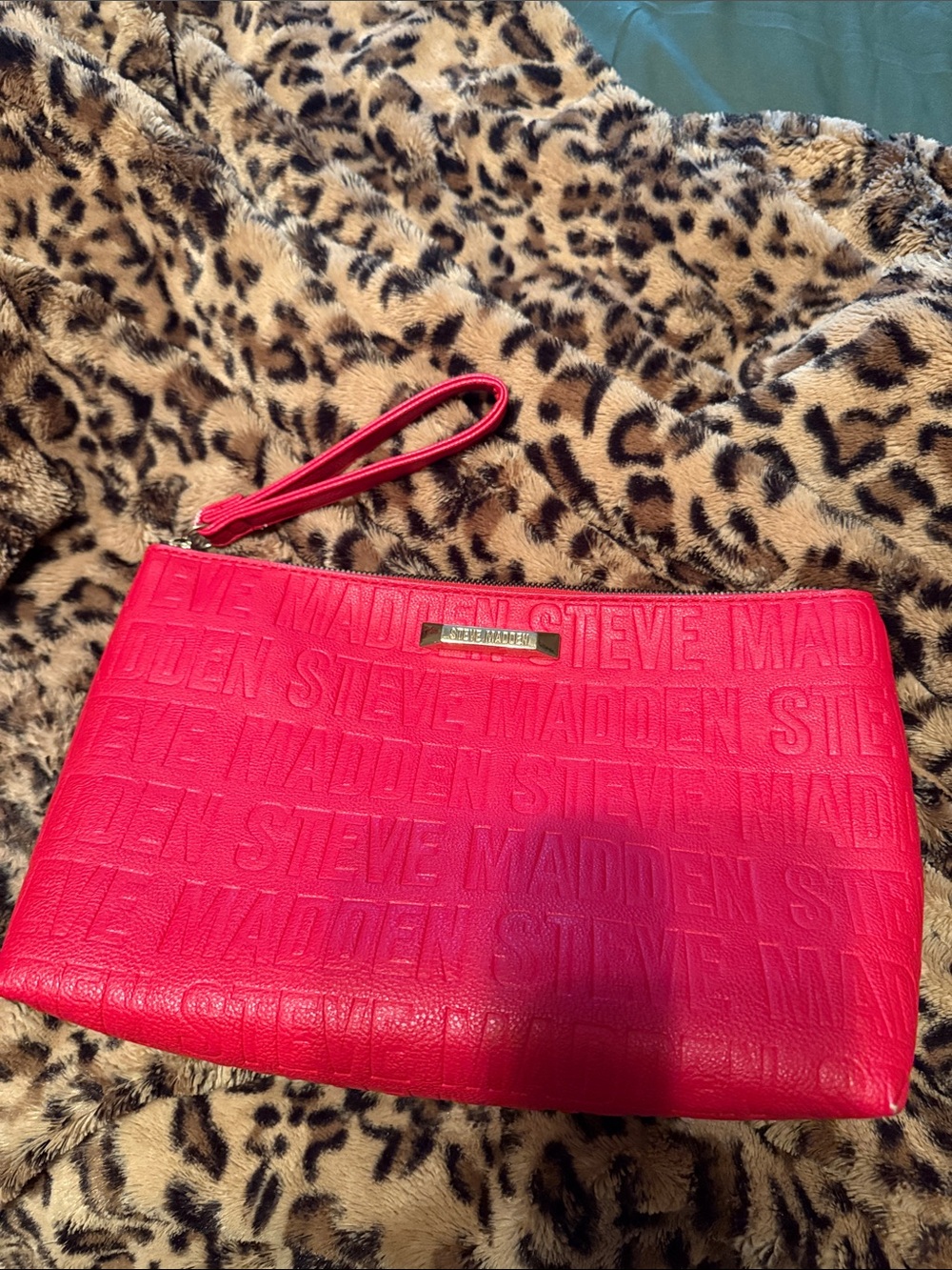 Steve Madden Hot Red Embossed Wristlet Clutch